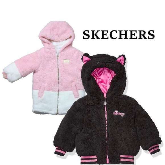Skechers Baby Girls' Reversible Heavy Sherpa Jacket Coat Size 24 Months * k315 - Picture 2 of 5